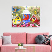 Kleurrijke vogels en bloederige bloederige tuin canvas afdruk (Insitu (Woonkamer))