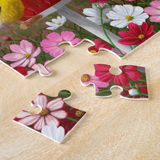 Kleurrijke vogels en bloederige bloederige tuin legpuzzel (Zijkant)