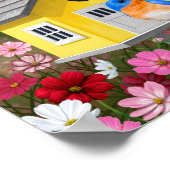 Kleurrijke vogels en bloederige bloederige tuin poster (Hoek)