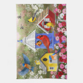 Kleurrijke vogels en bloederige bloederige tuin theedoek (Verticaal)