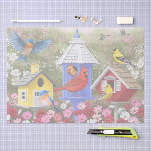 Kleurrijke vogels en bloederige bloederige tuin tissuepapier (Craft)