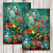 KLEURRIJKE VOGELS EN BLOEMEN DECOUPAGE TISSUEPAPIE TISSUEPAPIER