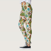 kleurrijke vogels en bloemen retro patroon leggings (Links)