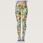 kleurrijke vogels en bloemen retro patroon leggings (Voorkant)