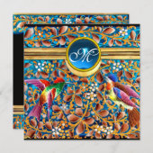 KLEURRIJKE VOGELS EN BLOEMENKRANSEN BLAUWE EDELE S KAART (Voorkant / Achterkant)