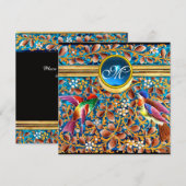 KLEURRIJKE VOGELS EN BLOEMENKRANSEN BLAUWE EDELSTE KAART (Voorkant / Achterkant)