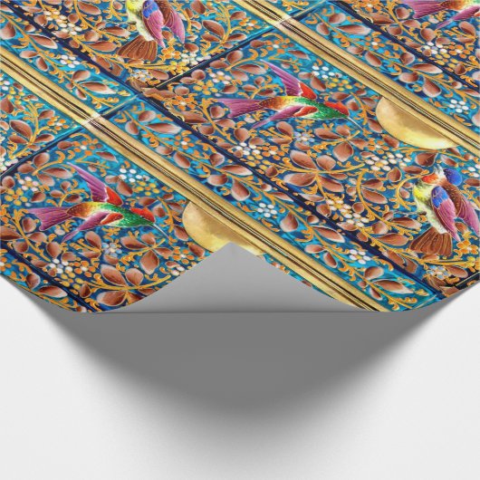 KLEURRIJKE VOGELS EN BLOEMENWERVELINGEN CADEAUPAPIER (Hoek)