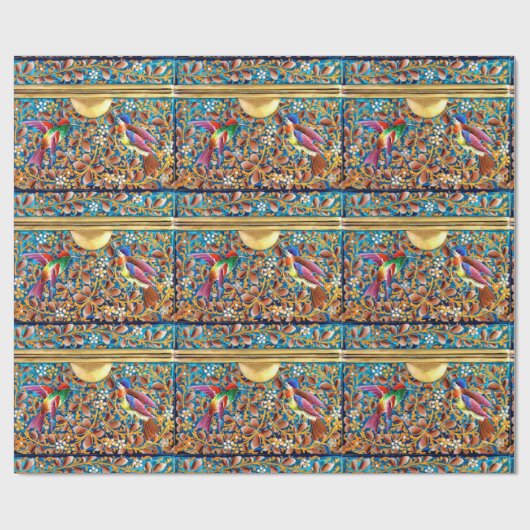 KLEURRIJKE VOGELS EN BLOEMENWERVELINGEN CADEAUPAPIER (Vlak)