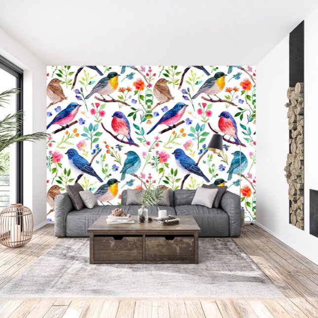 Kleurrijke vogels en grillige bloemen patroon behang (Creator heeft geüpload)