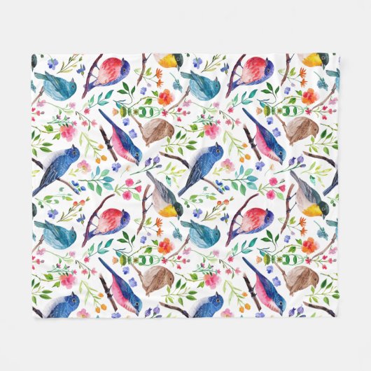 Kleurrijke vogels en grillige bloemen patroon fleece deken