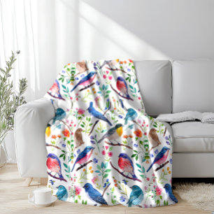 Kleurrijke vogels en grillige bloemen patroon fleece deken