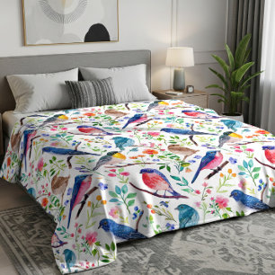 Kleurrijke vogels en grillige bloemen patroon fleece deken