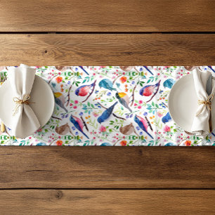 Kleurrijke vogels en grillige bloemen patroon korte tafelloper