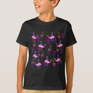 Kleurrijke vogels en roze vlamingos t-shirt