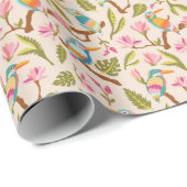 Kleurrijke vogels en tropische bloemen patroon cadeaupapier (Rol Hoek)