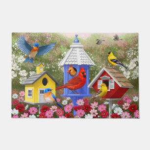Kleurrijke vogels en vogelhuizen deurmat