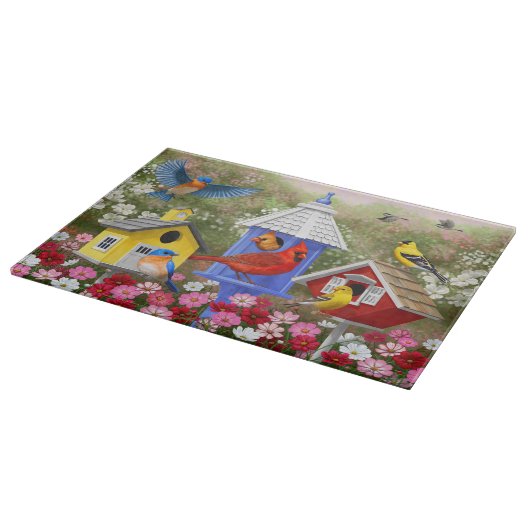 Kleurrijke vogels en vogelhuizen snijplank (Hoek)