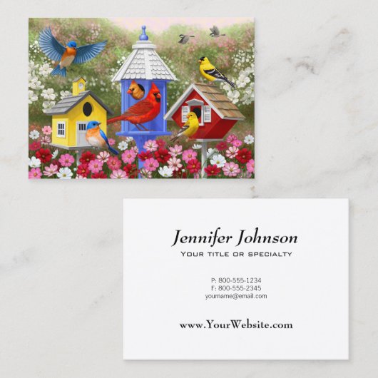 Kleurrijke vogels en vogelhuizen visitekaartje (Voorkant / Achterkant)