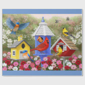 Kleurrijke vogels en vogelhuizen Vloertuin Cadeaupapier (Vlak)