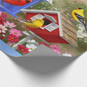 Kleurrijke vogels en vogelhuizen Vloertuin Cadeaupapier (Hoek)