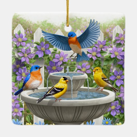 Kleurrijke vogels en vogelpest keramisch ornament (Achterkant)