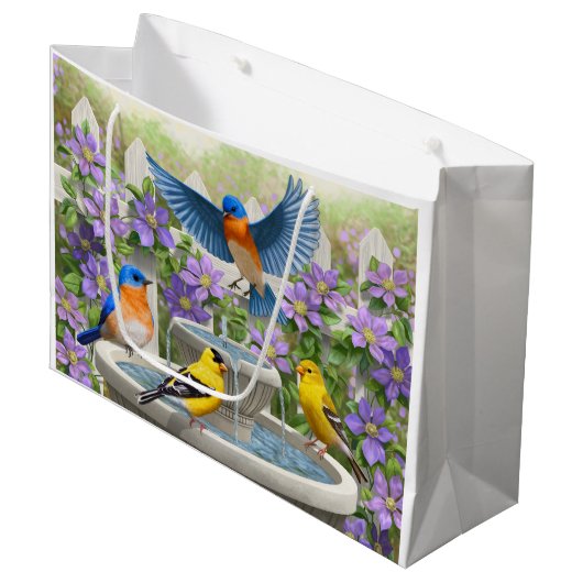 Kleurrijke vogels en vogelpest large cadeautasje (Voorkant Gekanteld)