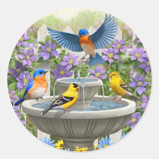 Kleurrijke vogels en vogelpest ronde sticker (Voorkant)