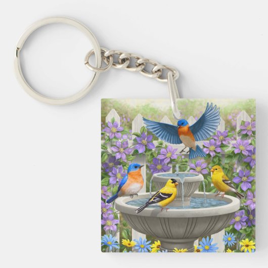 Kleurrijke vogels en vogelpest sleutelhanger (Voorkant)