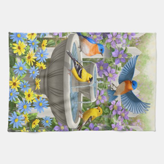 Kleurrijke vogels en vogelpest theedoek (Horizontaal)