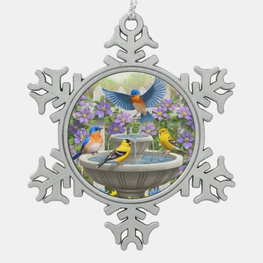 Kleurrijke vogels en vogelpest tin sneeuwvlok ornament (Voorkant)