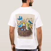 Kleurrijke Vogels Familie Nest Art Print T-shirt (Achterkant)