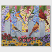 Kleurrijke vogels in de tuin van het voorjaar cadeaupapier (Vlak)