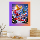 Kleurrijke vogels in een kerst Sky Celebration Poster (Keuken)