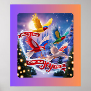 Kleurrijke vogels in een kerst Sky Celebration Poster