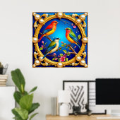 Kleurrijke vogels in Gouden Lijst Poster (Thuiskantoor)