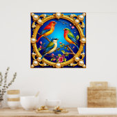 Kleurrijke vogels in Gouden Lijst Poster (Keuken)