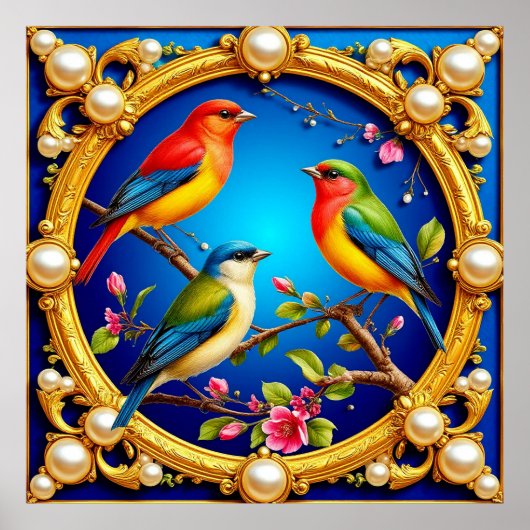 Kleurrijke vogels in Gouden Lijst Poster (Voorkant)