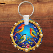 Kleurrijke vogels in  Gouden Lijst Sleutelhanger (Achterkant)