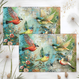 KLEURRIJKE VOGELS IN TUIN GEMENGDE MEDIA DECOUPAGE TISSUEPAPIER