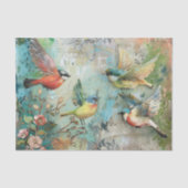 KLEURRIJKE VOGELS IN TUIN GEMENGDE MEDIA DECOUPAGE TISSUEPAPIER (Voorkant)