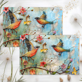 KLEURRIJKE VOGELS IN VLUCHT MIXED MEDIA DECOUPAGE TISSUEPAPIER