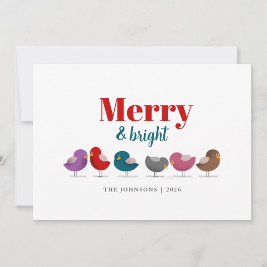Kleurrijke Vogels Kerst Merry and Bright Feestdagenkaart (Voorkant)