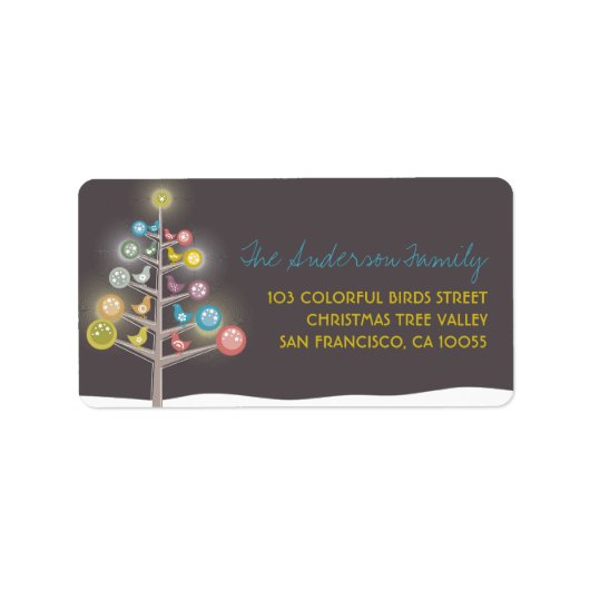 Kleurrijke Vogels Kerstboom vakantie labels (Voorkant)