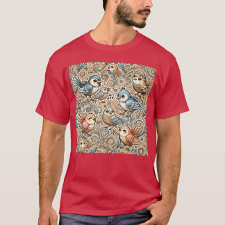 Kleurrijke vogels kleurrijke bloemen blauwe vogels t-shirt