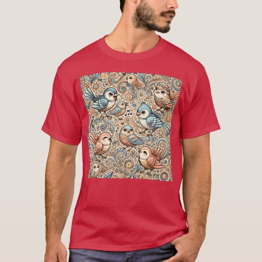 Kleurrijke vogels kleurrijke bloemen blauwe vogels t-shirt (Voorkant)