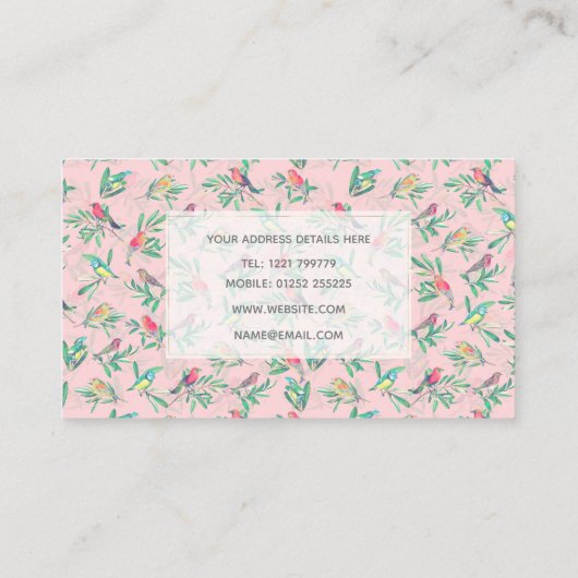 kleurrijke vogels laten een  roze ontwerp achter visitekaartje (Achterkant)