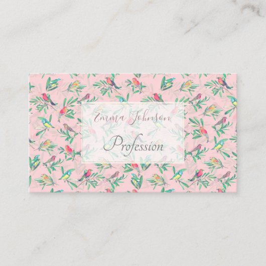 kleurrijke vogels laten een roze ontwerp achter visitekaartje (Voorkant)