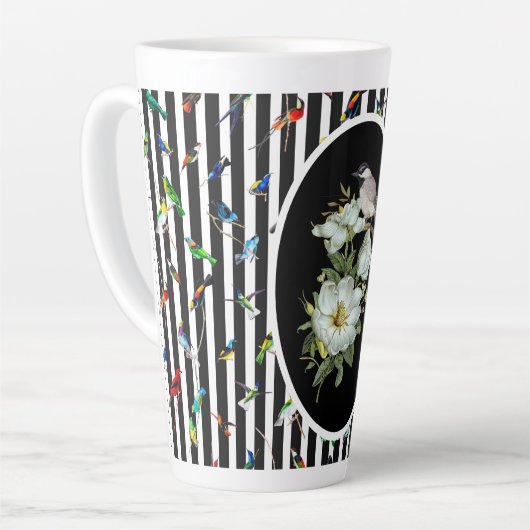 Kleurrijke vogels latte mok (Linkerhoek)