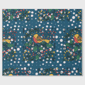 Kleurrijke vogels met blauw bloemmotief cadeaupapier (Vlak)