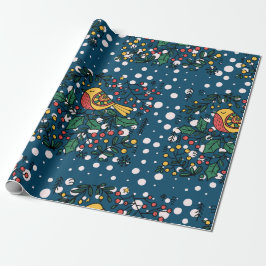 Kleurrijke vogels met blauw  bloemmotief cadeaupapier